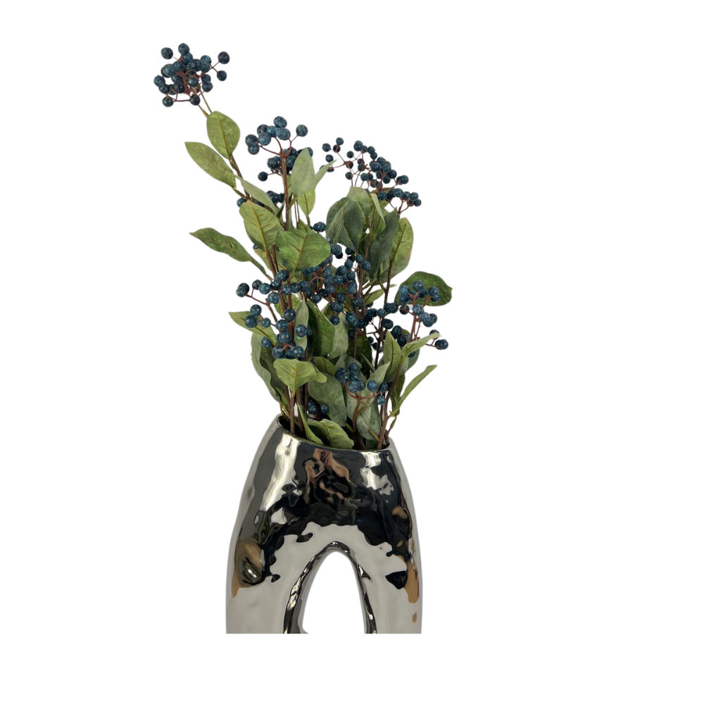 Silver Tall Ring Vase With Berries