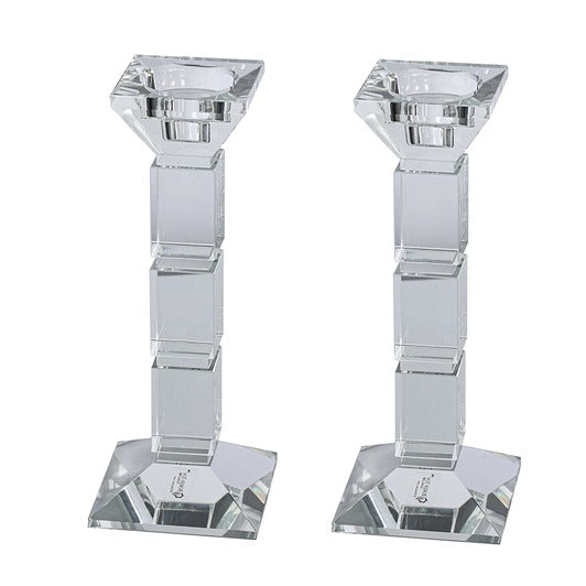Crystal Candlesticks Square Design Set of 2 Clear