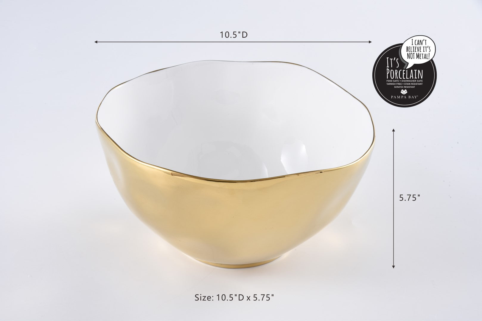 Simple Ceramic White & Gold Extra Large Bowl