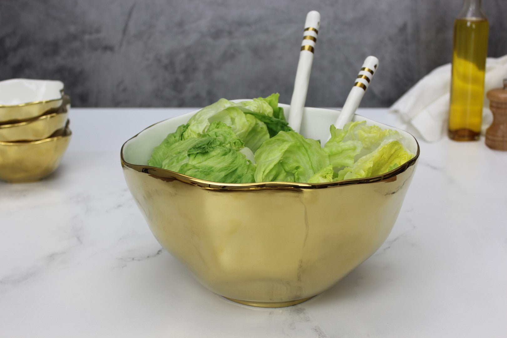 Simple Ceramic White & Gold Extra Large Bowl