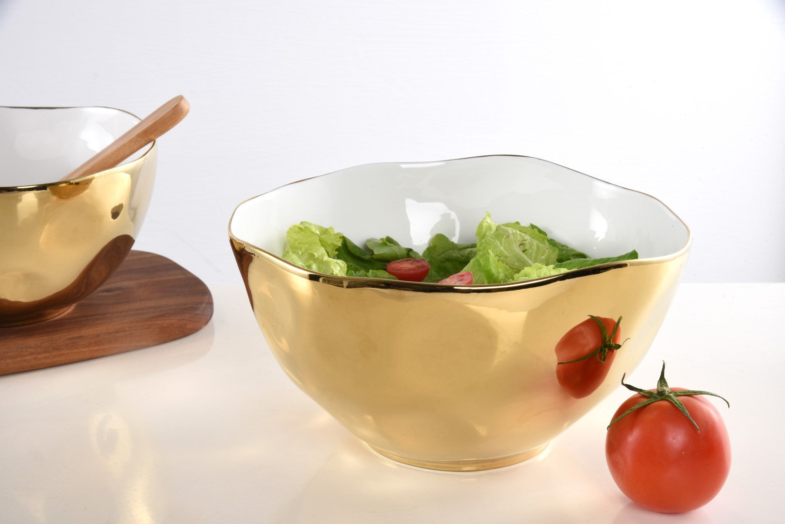 Simple Ceramic White & Gold Extra Large Bowl