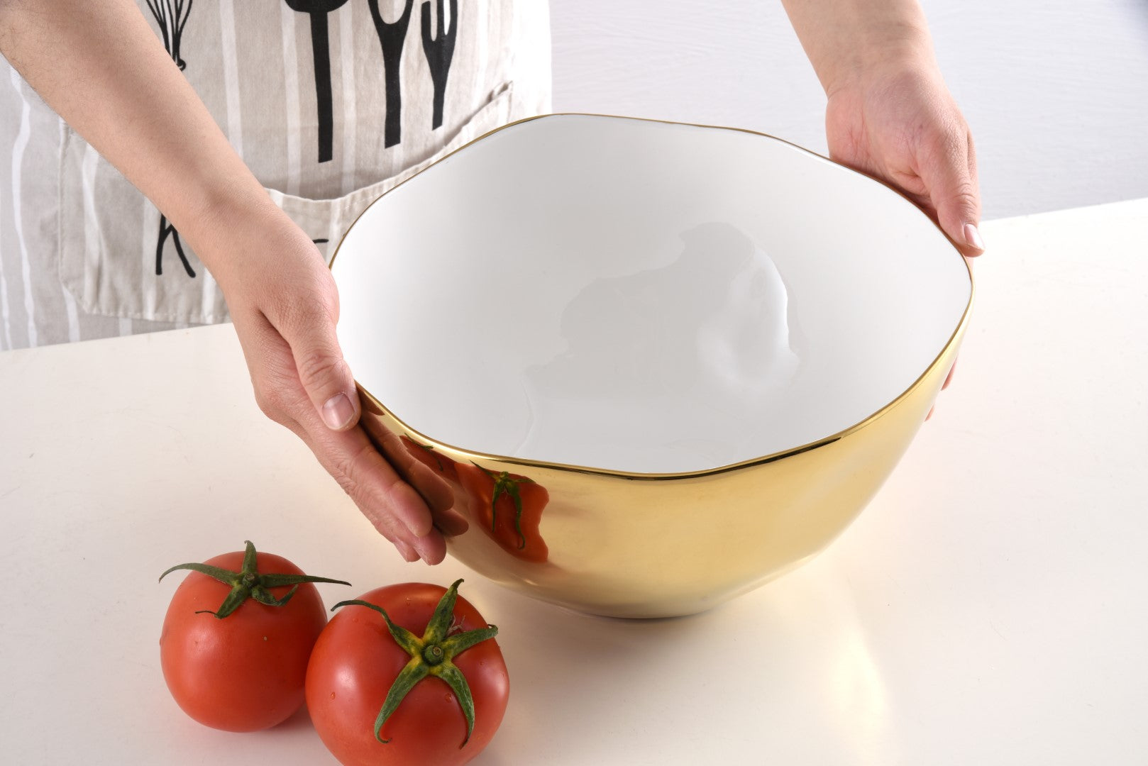 Simple Ceramic White & Gold Extra Large Bowl