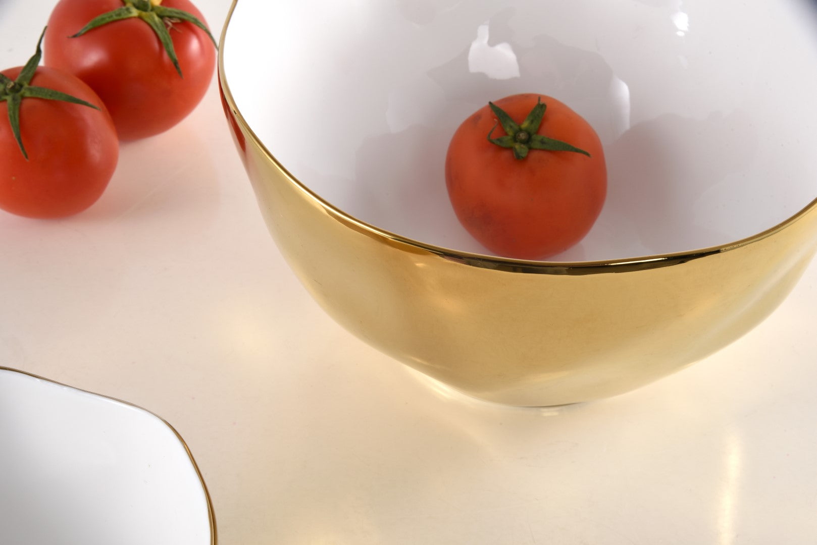 Simple Ceramic White & Gold Extra Large Bowl