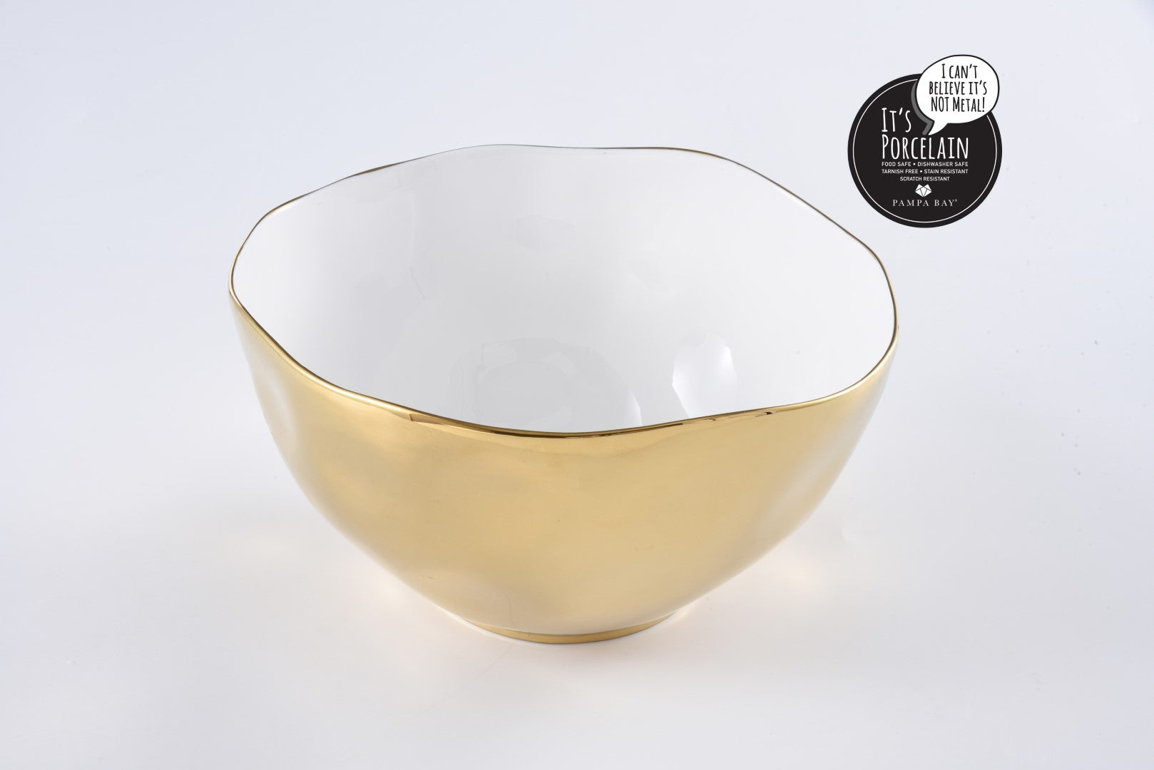 Simple Ceramic White & Gold Extra Large Bowl
