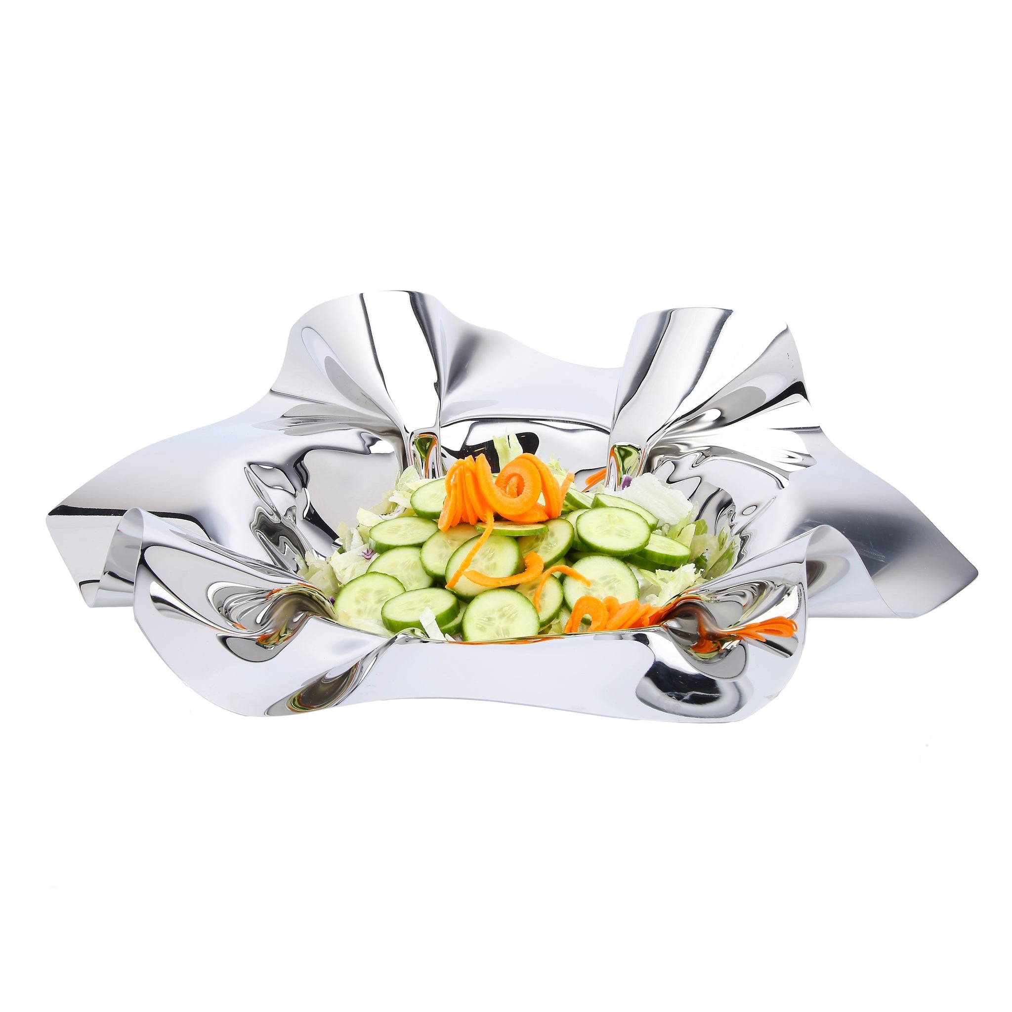 14" Round SS Ruffled Design Serving Bowl
