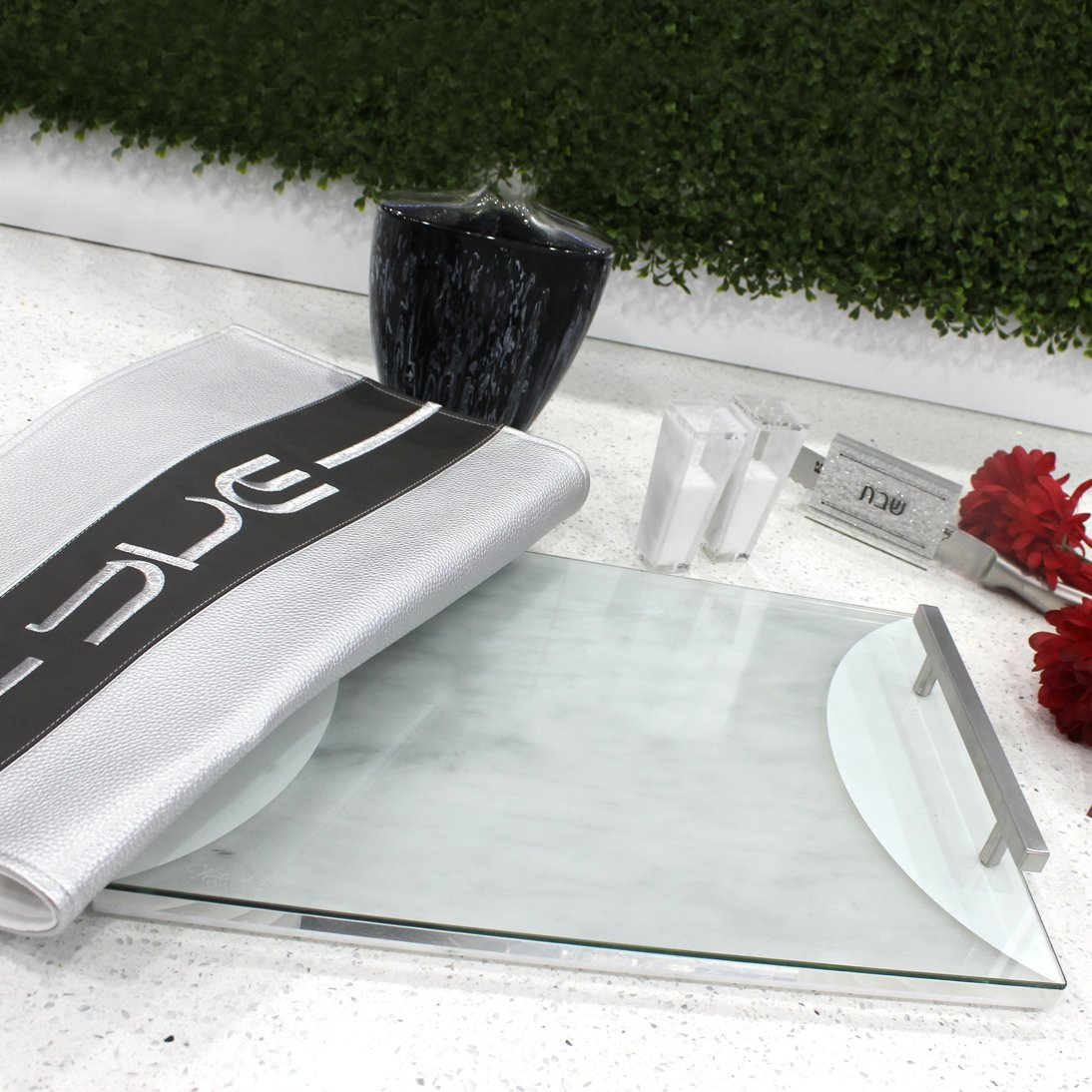 Lucite Silver/Marble Challah Board