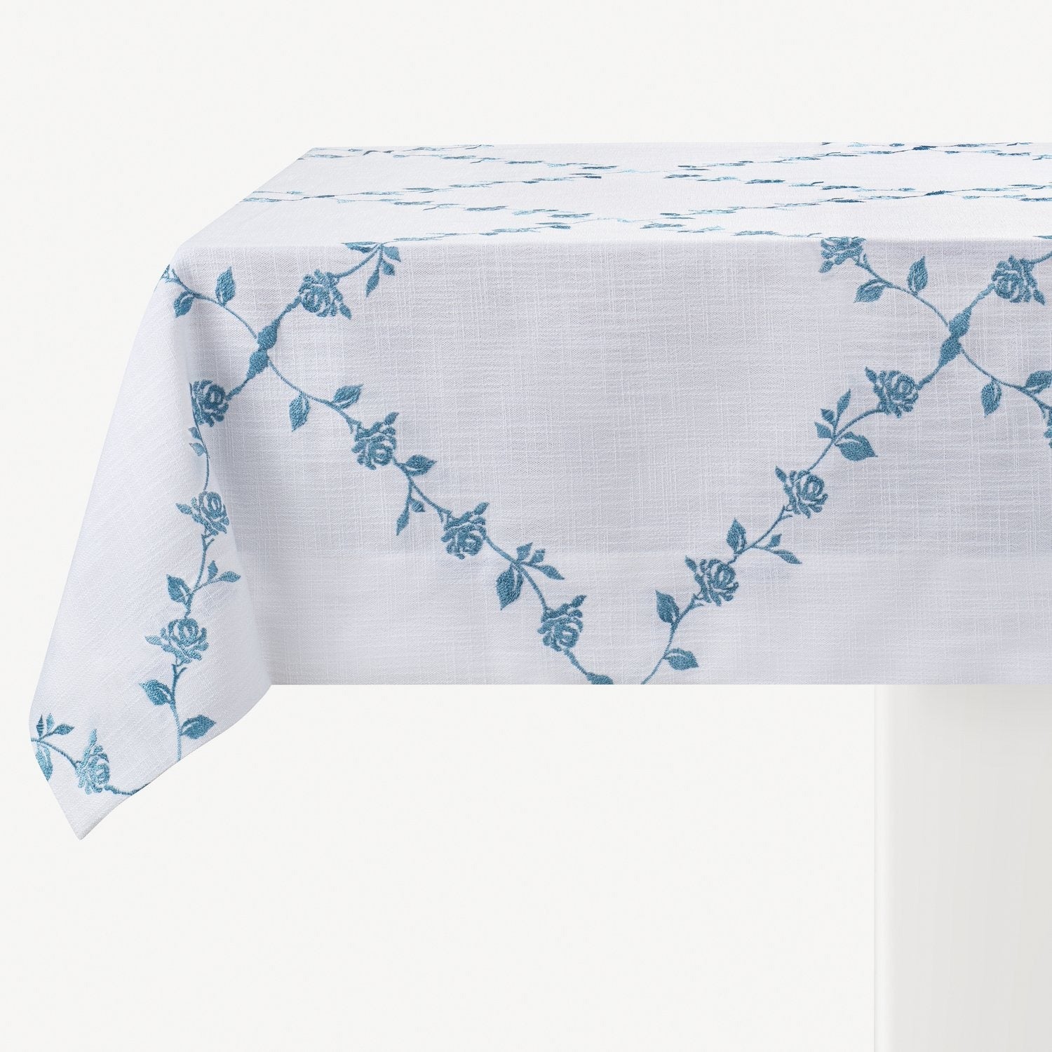 Embroidered Dusty Blue Rose Tablecloth