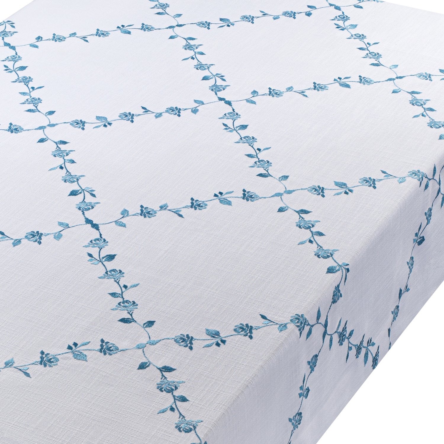 Embroidered Dusty Blue Rose Tablecloth