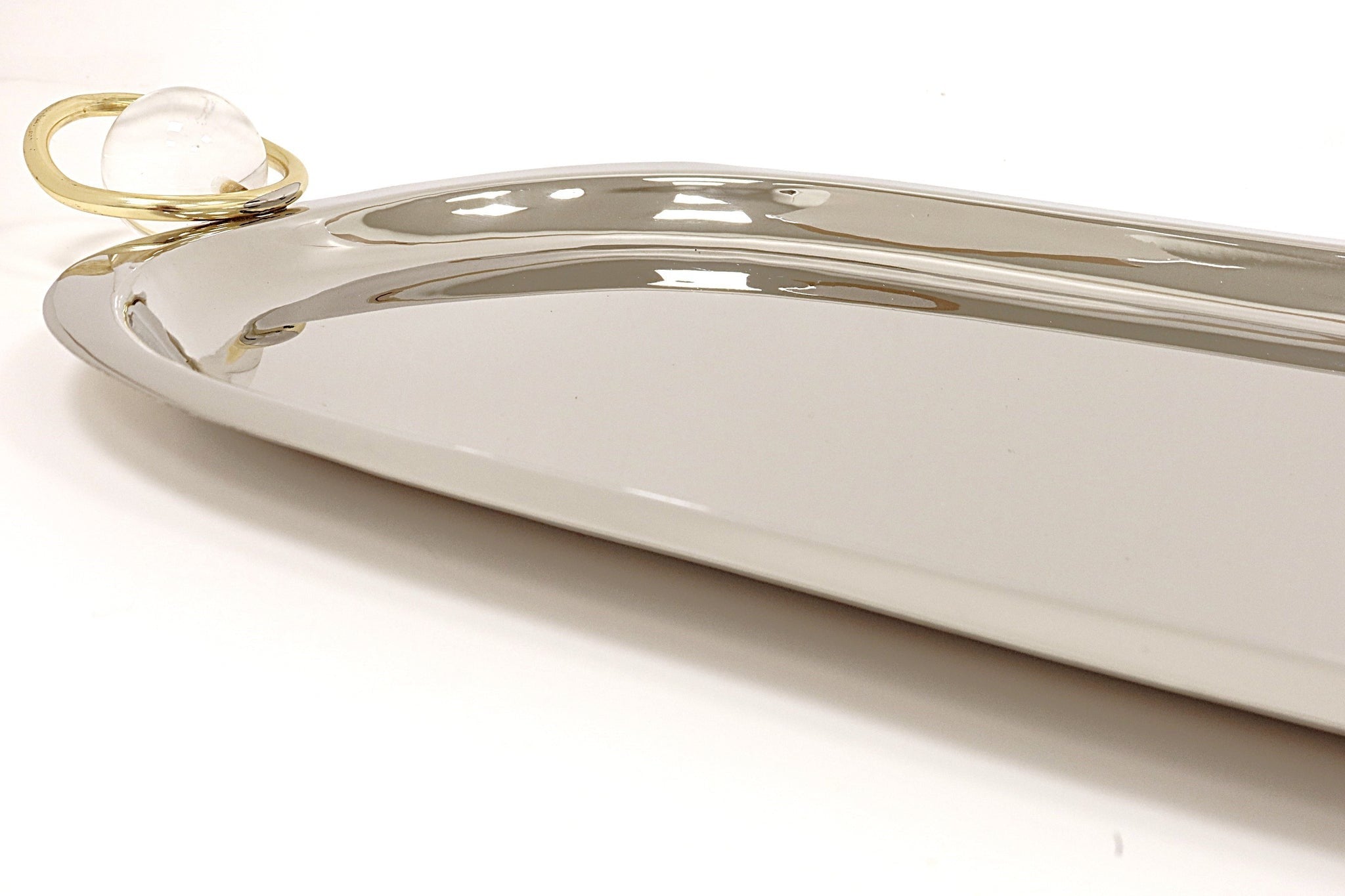 Oval Tray with Ball and Gold Ring Handles - 23.2"