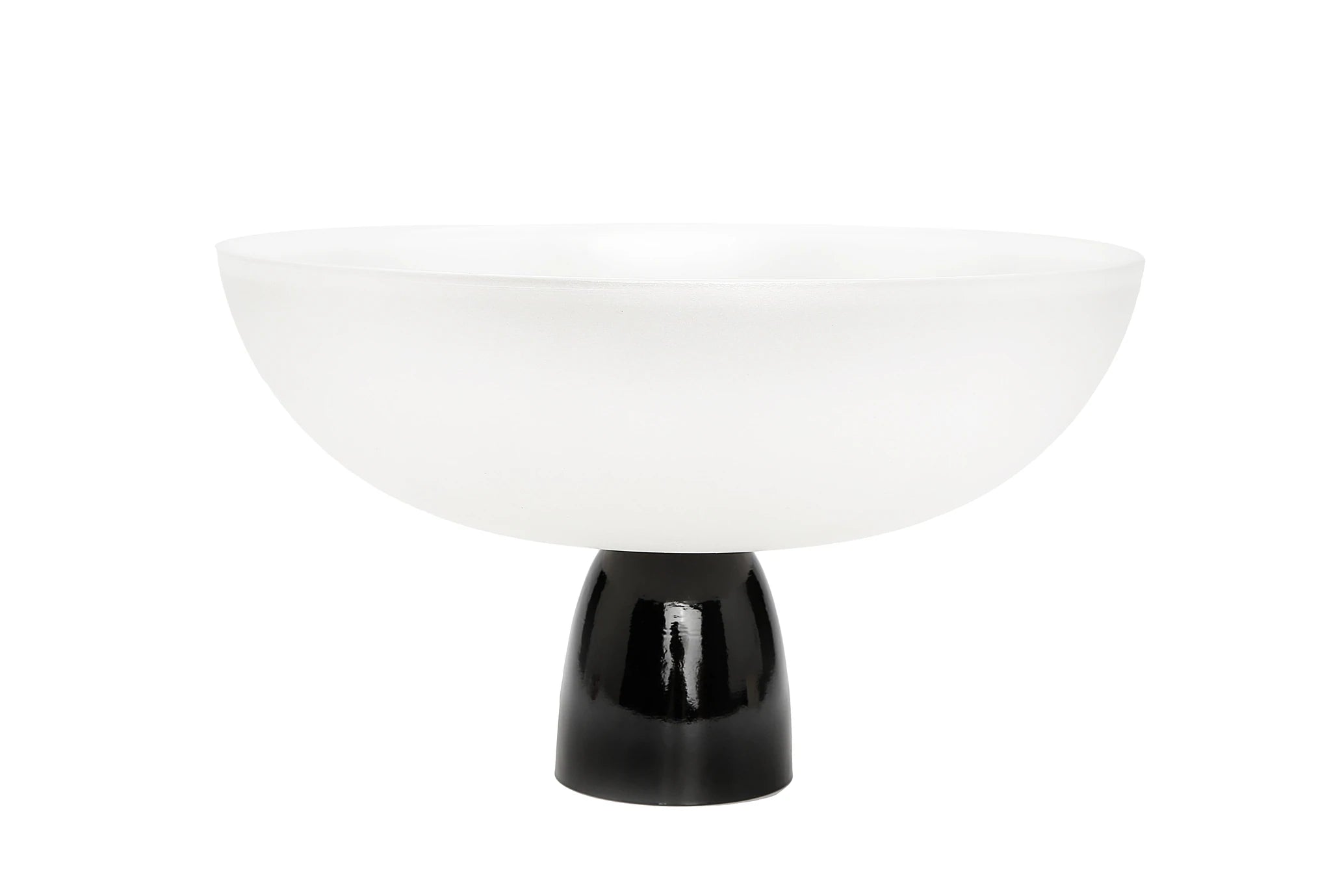 Shallow White Glass Bowl on Black Base