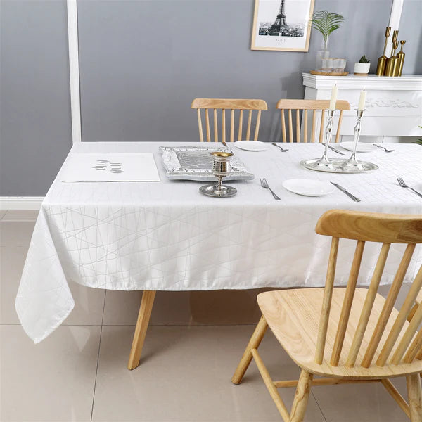 TC1333 Jacquard White Silver Rays Tablecloth