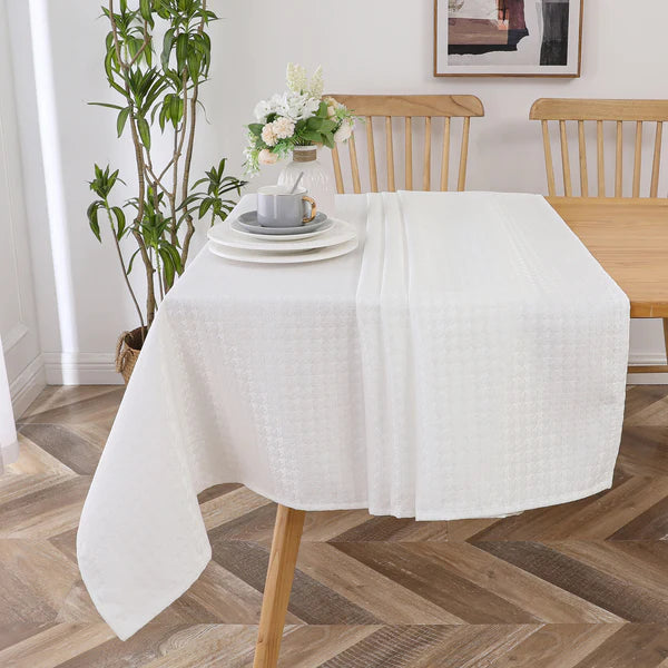 TC1373  White Jacquard Houndstooth Tablecloth