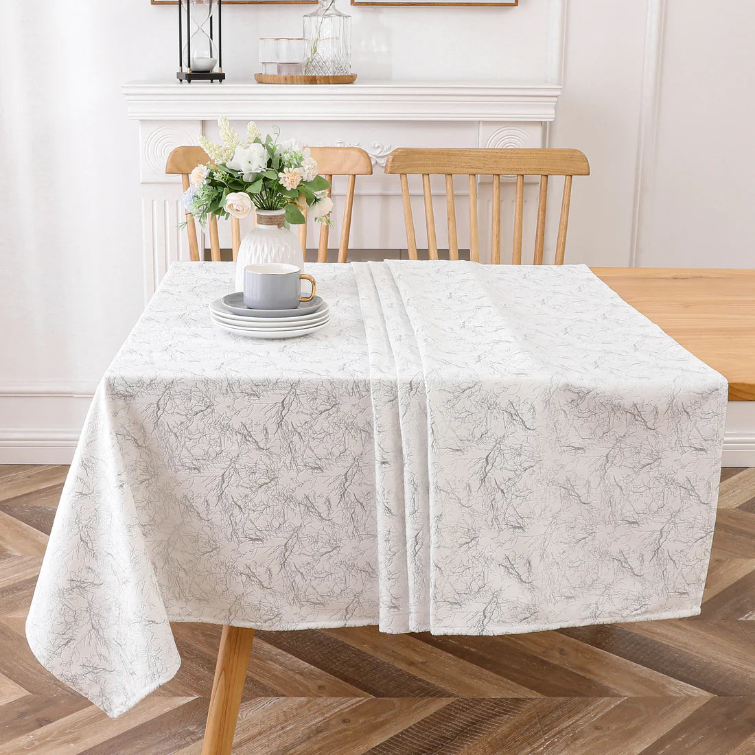 TC1411 - 70 x 144 Velvet Silver Branch Tablecloth