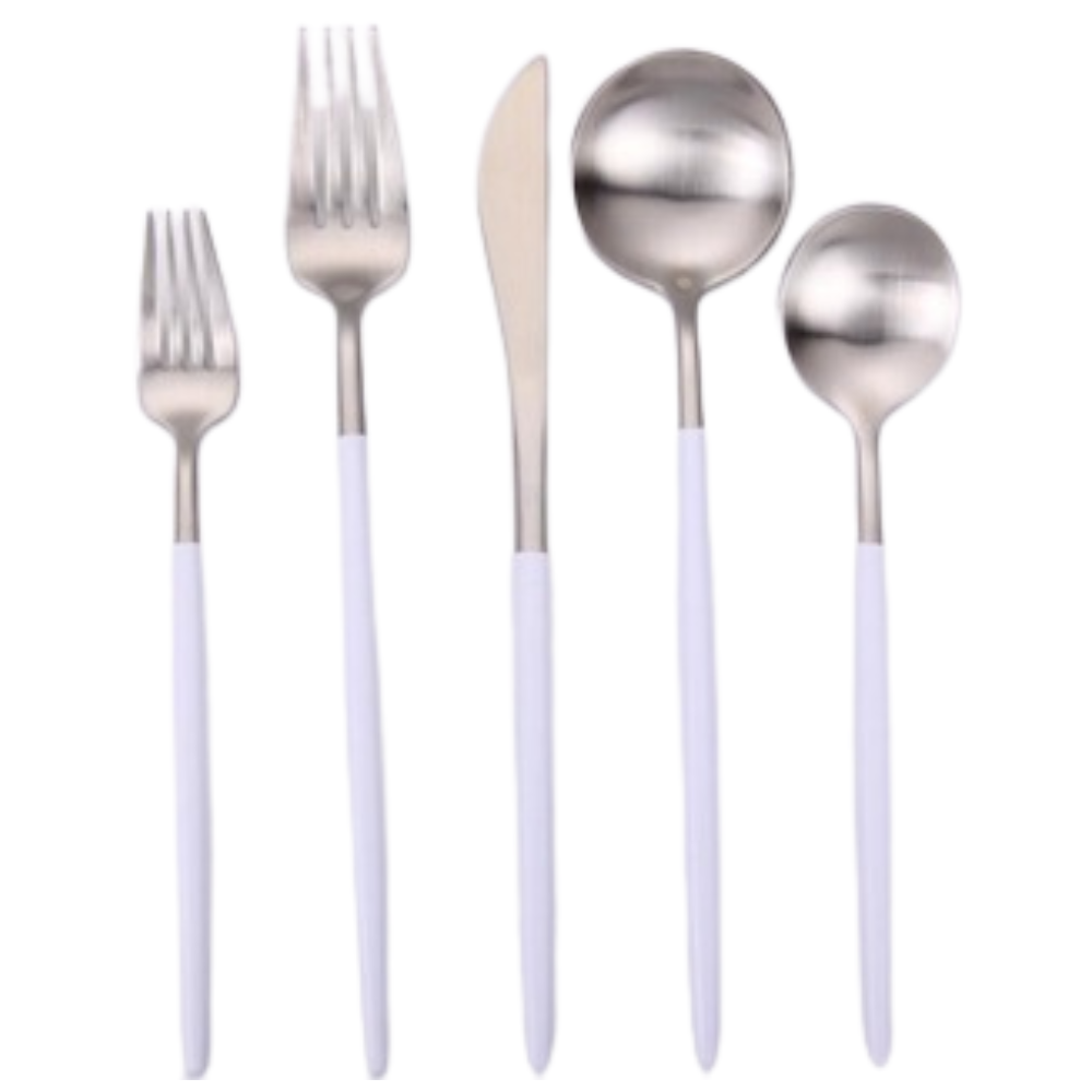 Vera Two Tone Brushed White And Silver Flatware 20 Pc Set