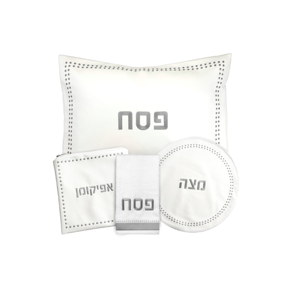 Leather Pesach Set Silver Dot Border