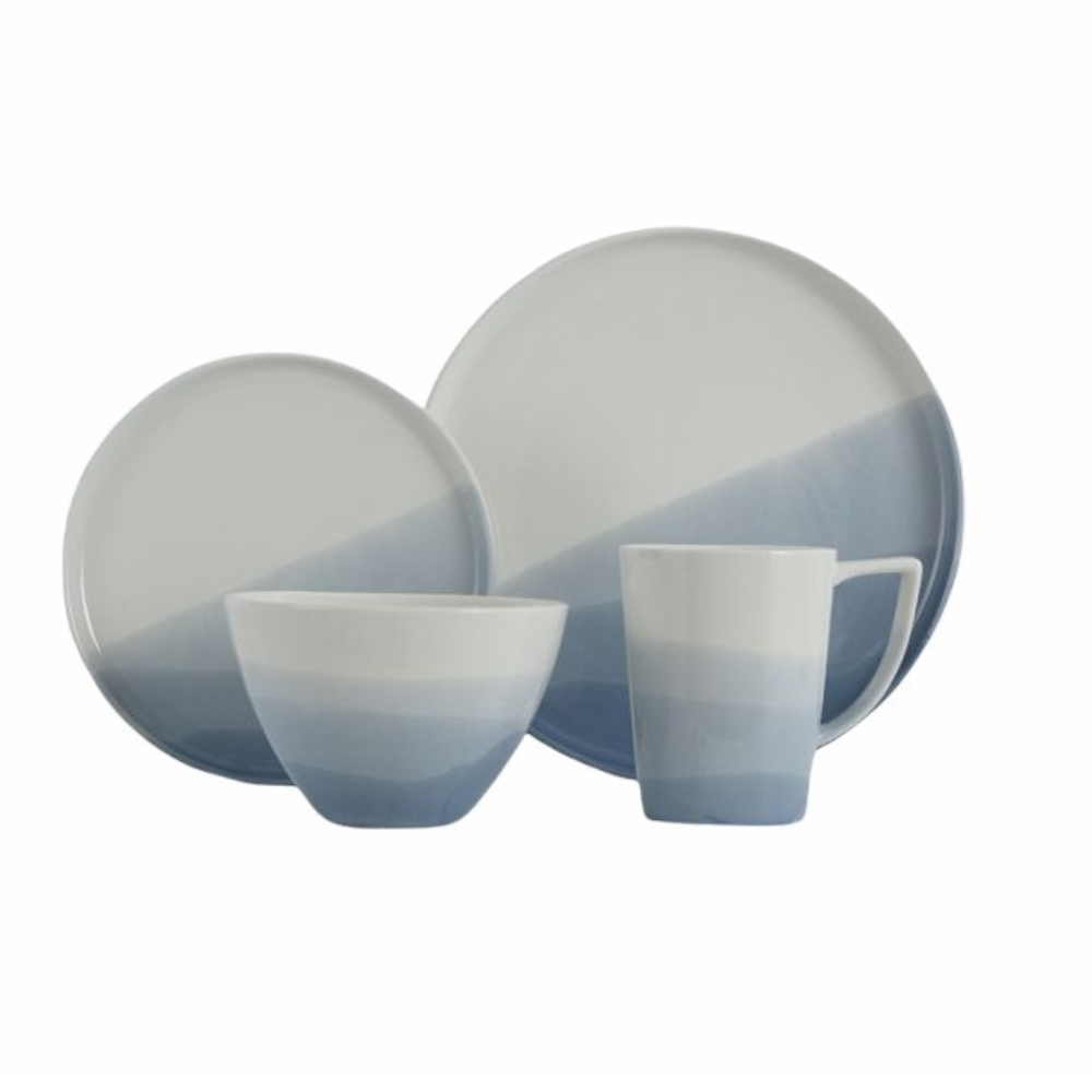 Vikko Classic - Spring Blue, Fine Porcelain 16 Pc Dinnerware Set, Service For 4