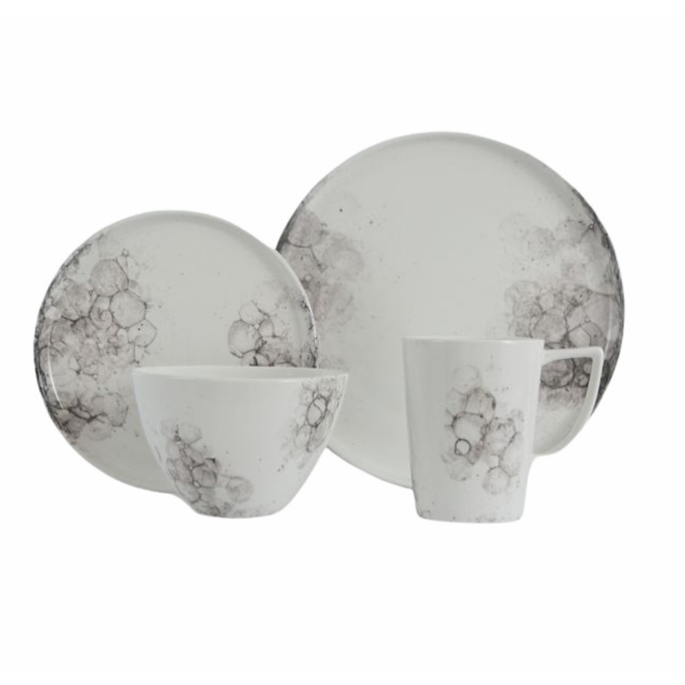 Vikko Classic - Raindrop Black, Fine Porcelain 16 Pc Dinnerware Set, Service For 4