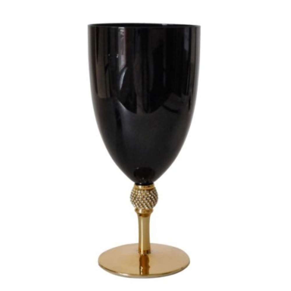 Gold Stem, Black, W/ Diamond Accents Water Glass, 18 Oz, Set of 6