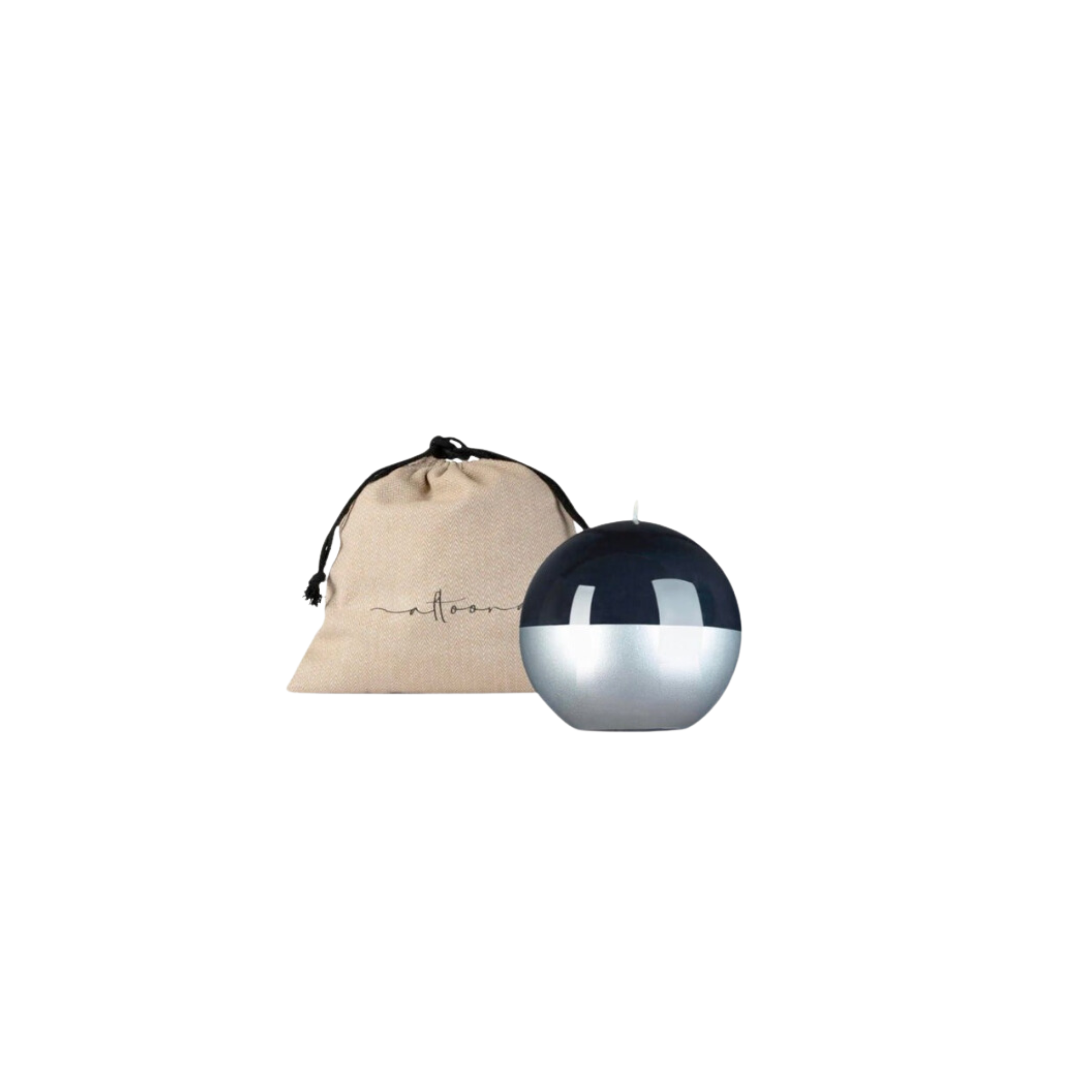 4 inch High Gloss Metallic Candle Sphere Black & Silver
