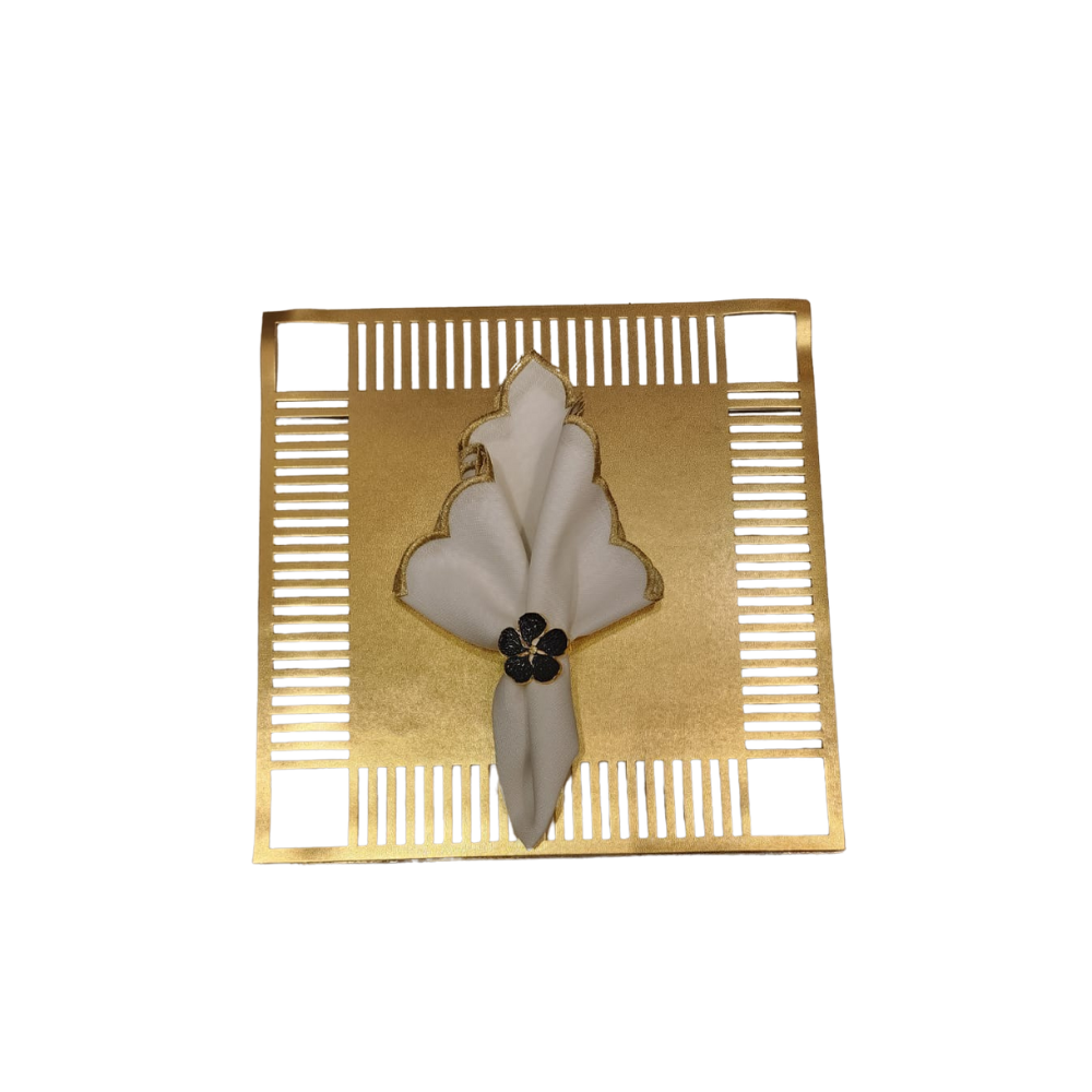 Black & Gold Flower Napkin Ring Set of 6