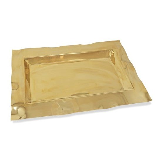 Gold Stainless Steel Tray With Wavy Edge, 17.75"L