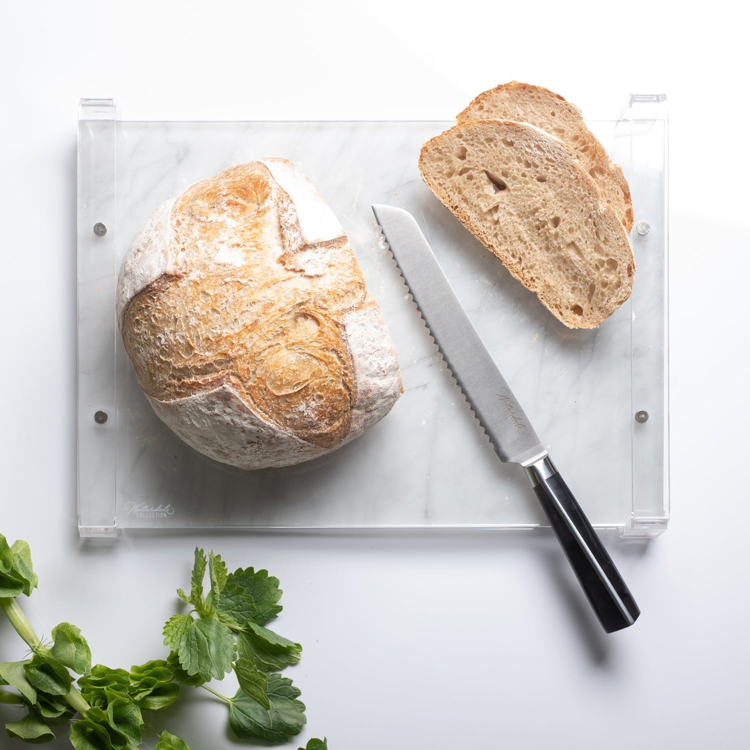 Challah Board Marble & Clear Handles