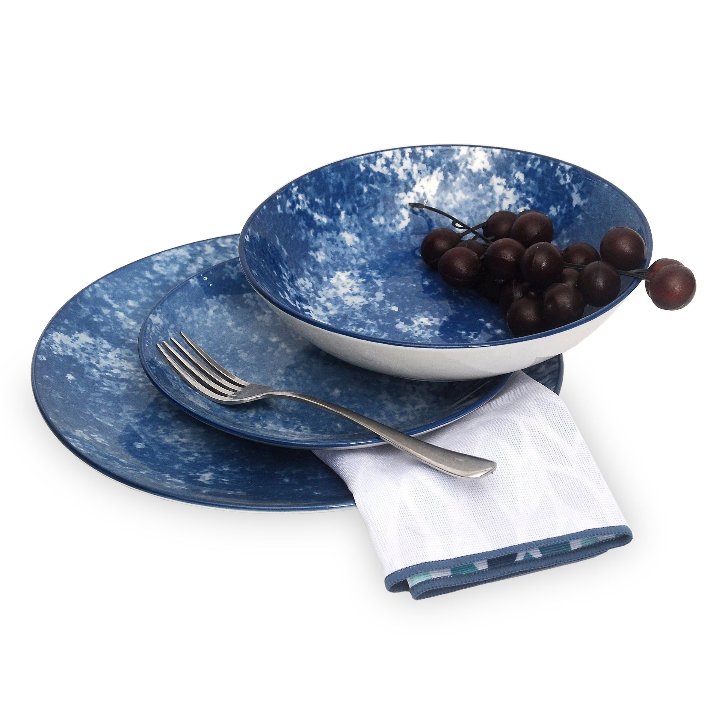 Wingate Blue Porcelain 12 Piece Dinnerware Set