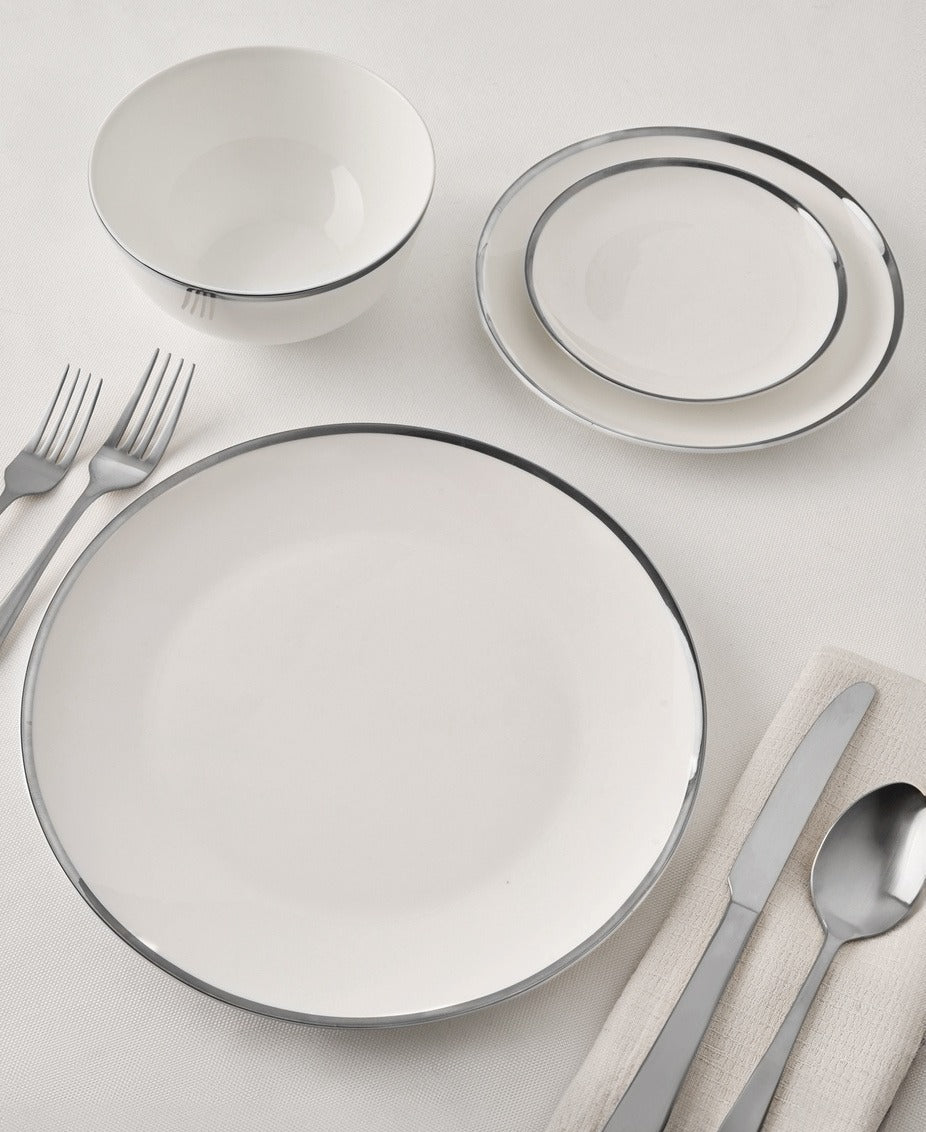 Nola Bone China Silver Rim 16 Piece Dinnerware Set