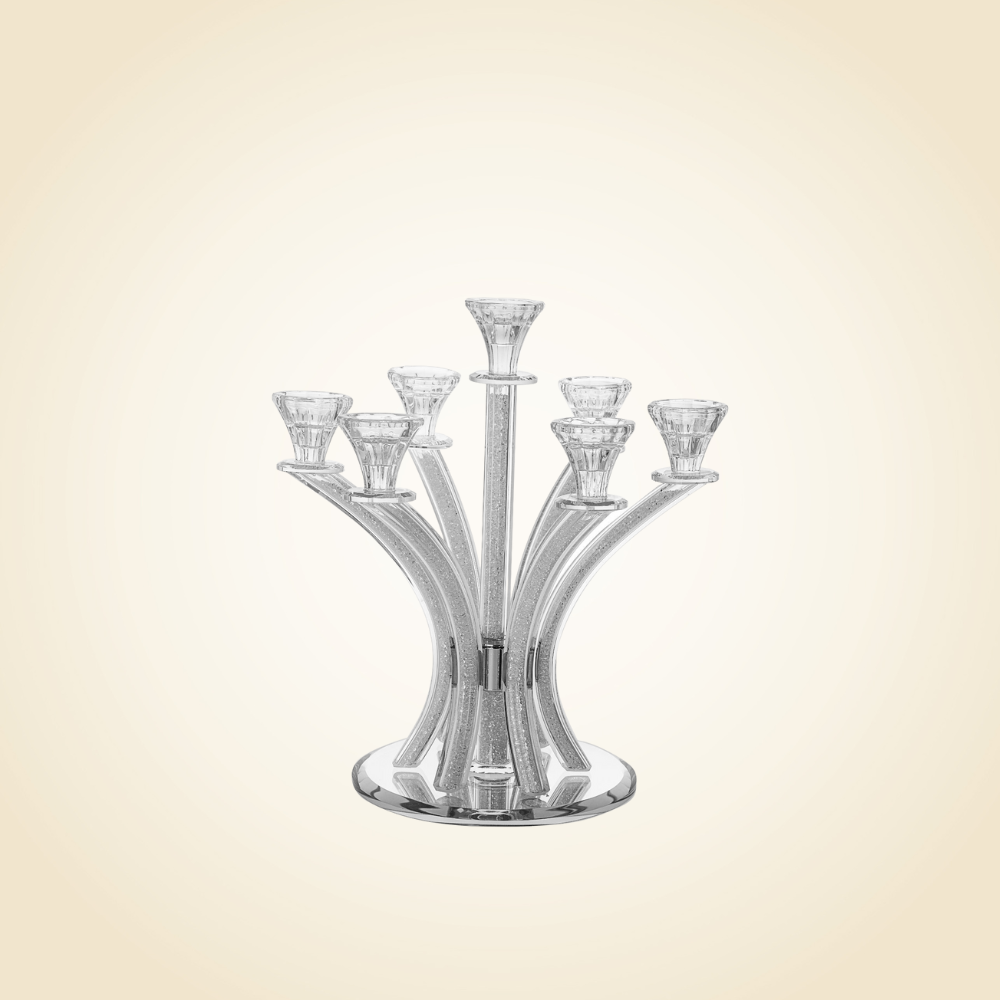 Crystal Filled 7 Branch Candelabra on Mirror Base
