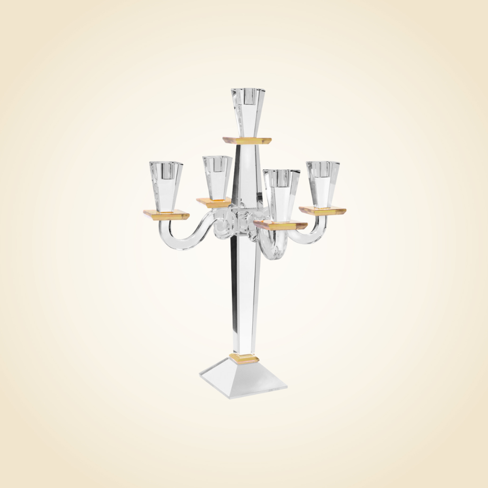 Jerusalem Crystal Amber 5 Branch Candelabra