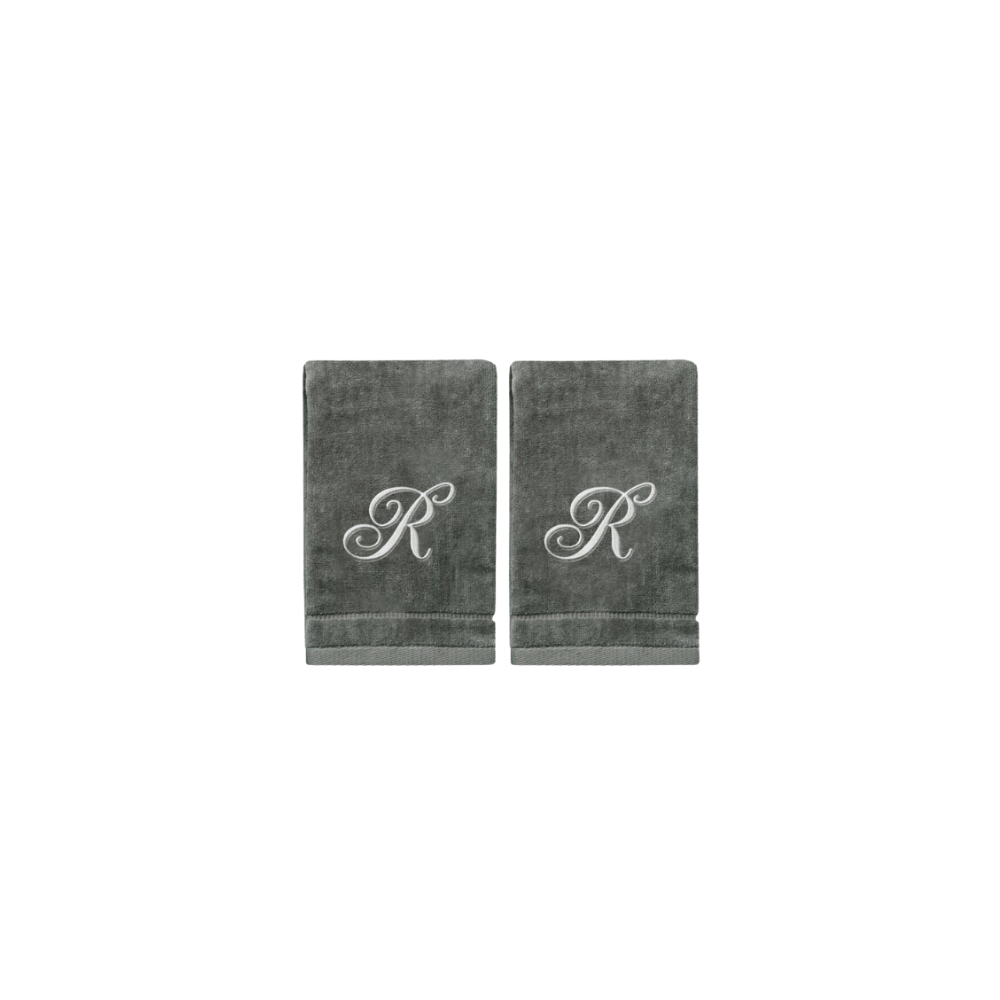 2 Dark Gray Towels with Silver Letter R