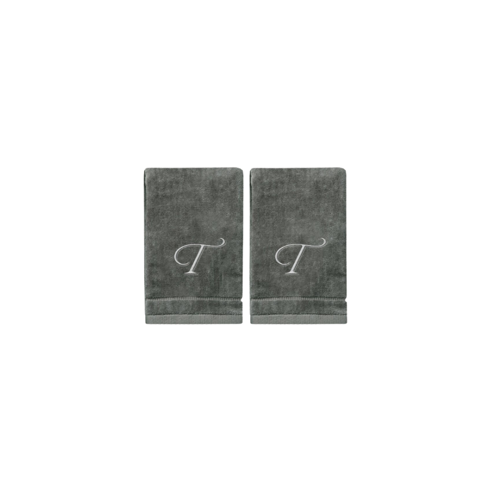 2 Dark Gray Towels with Silver Letter T