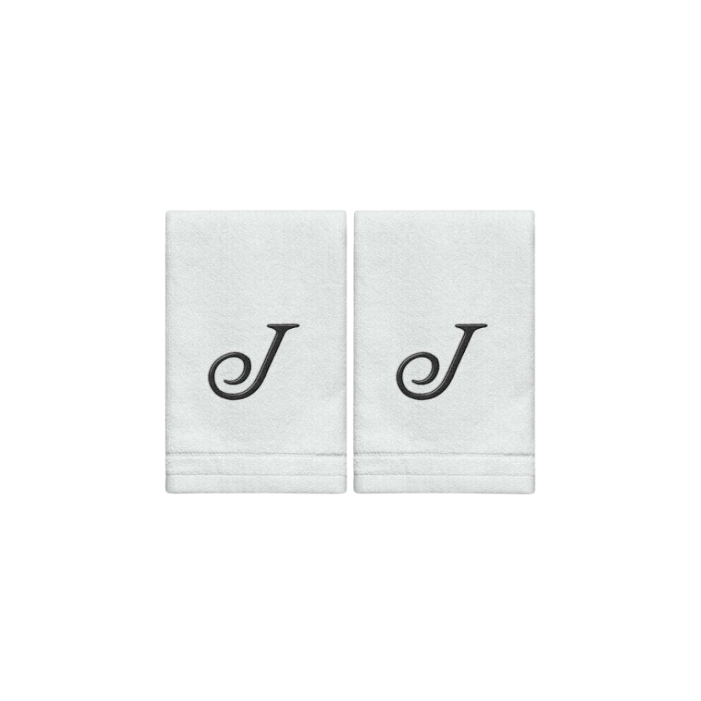 2 White Towels with Black Letter J