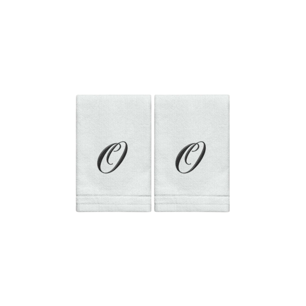 2 White Towels with Black Letter O