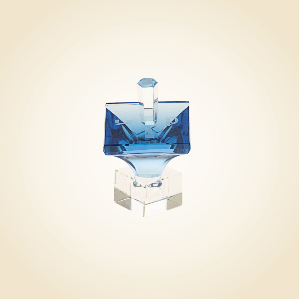 Crystal Optic Blue Dreidel on Stand