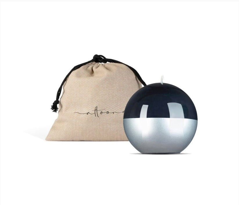 4 inch High Gloss Metallic Candle Sphere Black & Silver