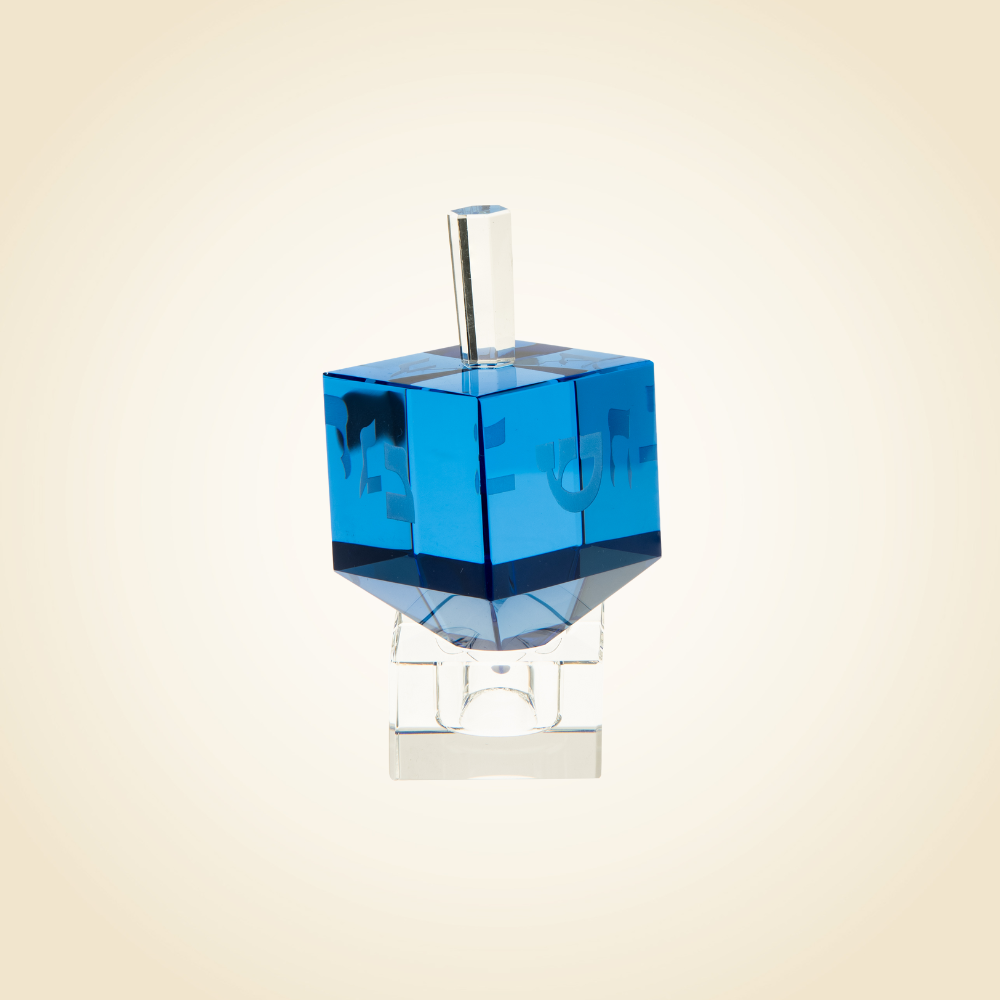 Crystal Blue Dreidel on Stand