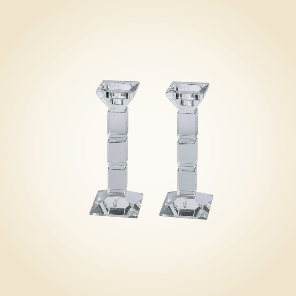 Crystal Candlesticks Square Design Set of 2 Clear
