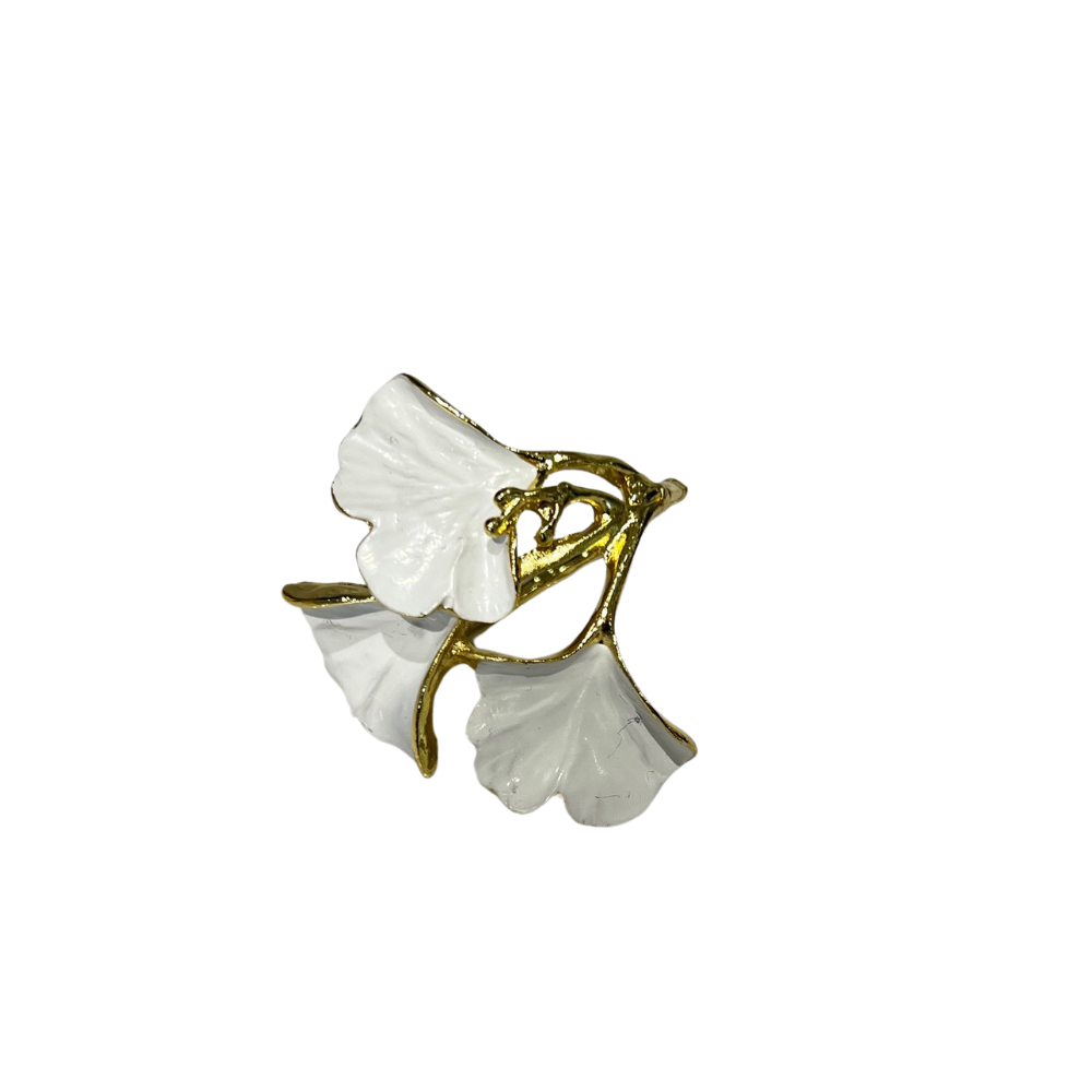 Triple Leaf Napkin Rings Set of 6 - White & Gold