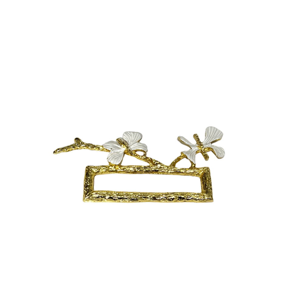 Rectangle Double Half Butterfly Napkin Rings - White & Gold Set of 6