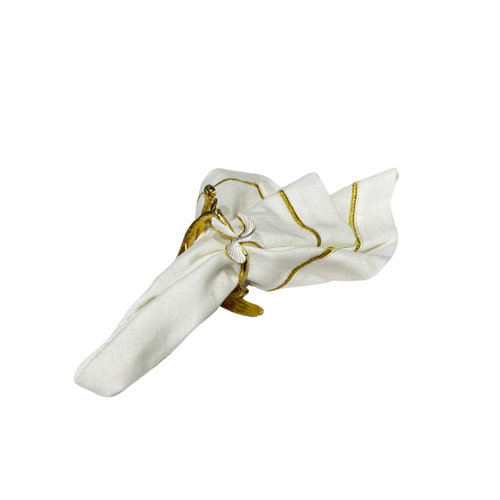 White & Gold Branch & Flower Napkin Ring Set of 6