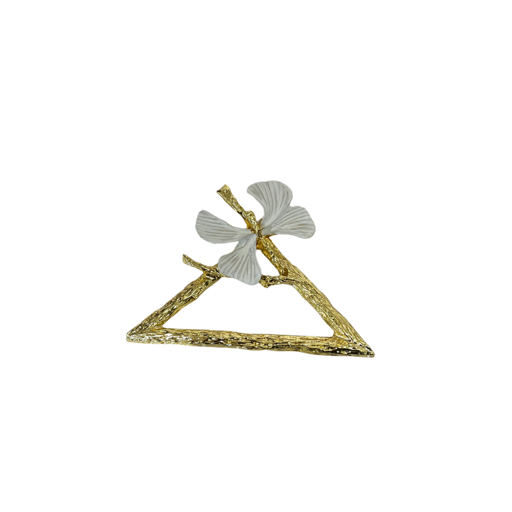 White Butterfly on Gold Triangle Napkin Ring Set of 6