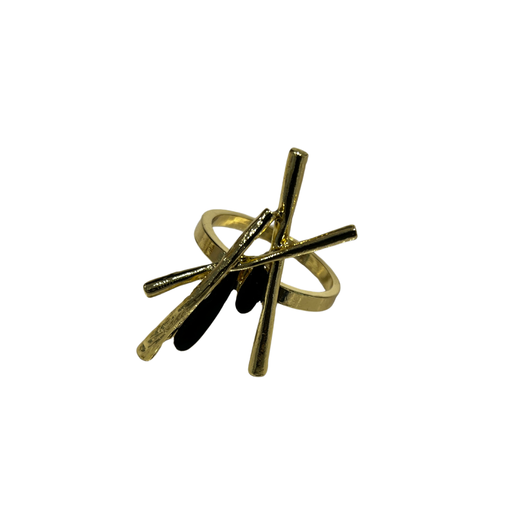 Black & Gold Sticks Napkin Rings Set of 6
