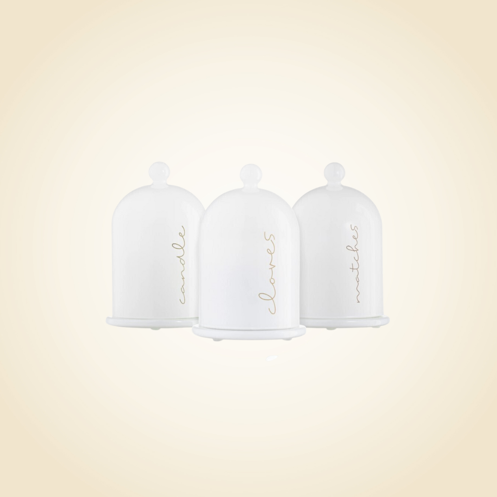 Bell Dome Glass Havdala Set White & Gold Set of 3