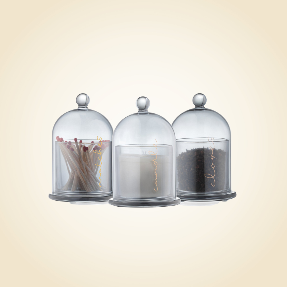 Bell Dome Glass Havdalah Set Smoke & Gold Set of 3