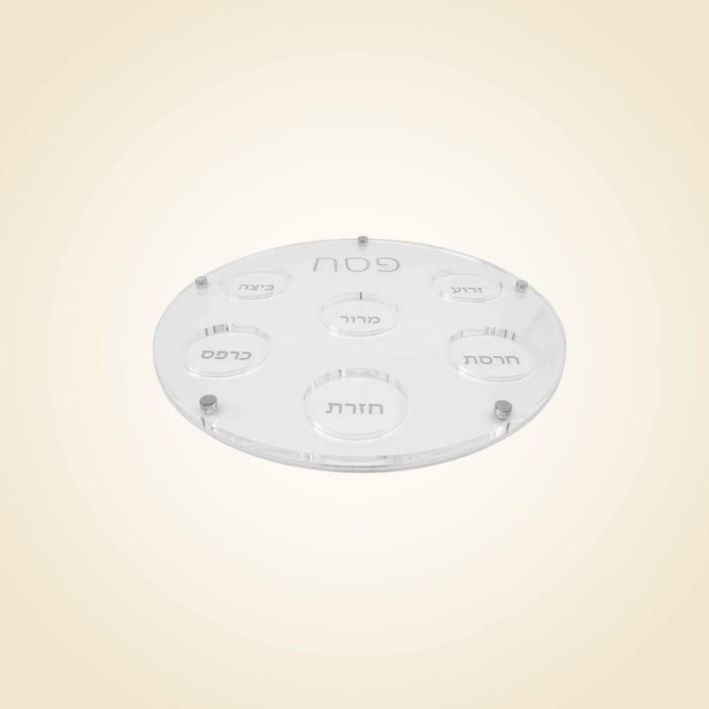 Lucite Seder Plate with Leatherette Backing Silver