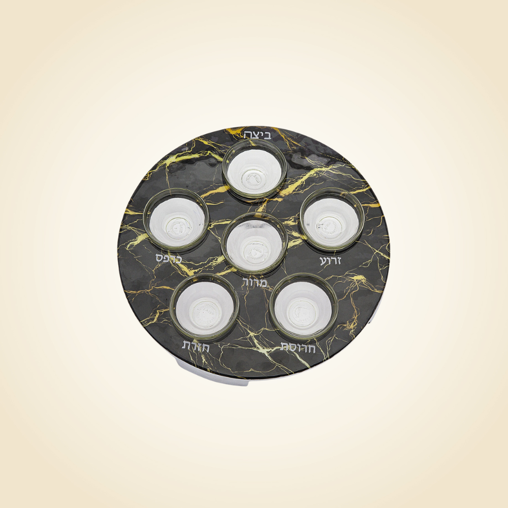 Black Marble Seder Plate with Glass Inserts