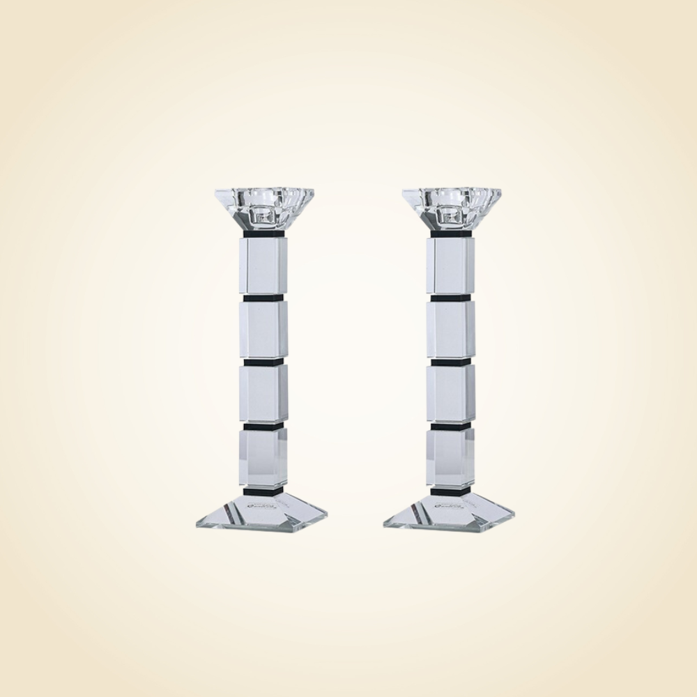 Crystal Candlesticks Square Design Set of 2 - Black