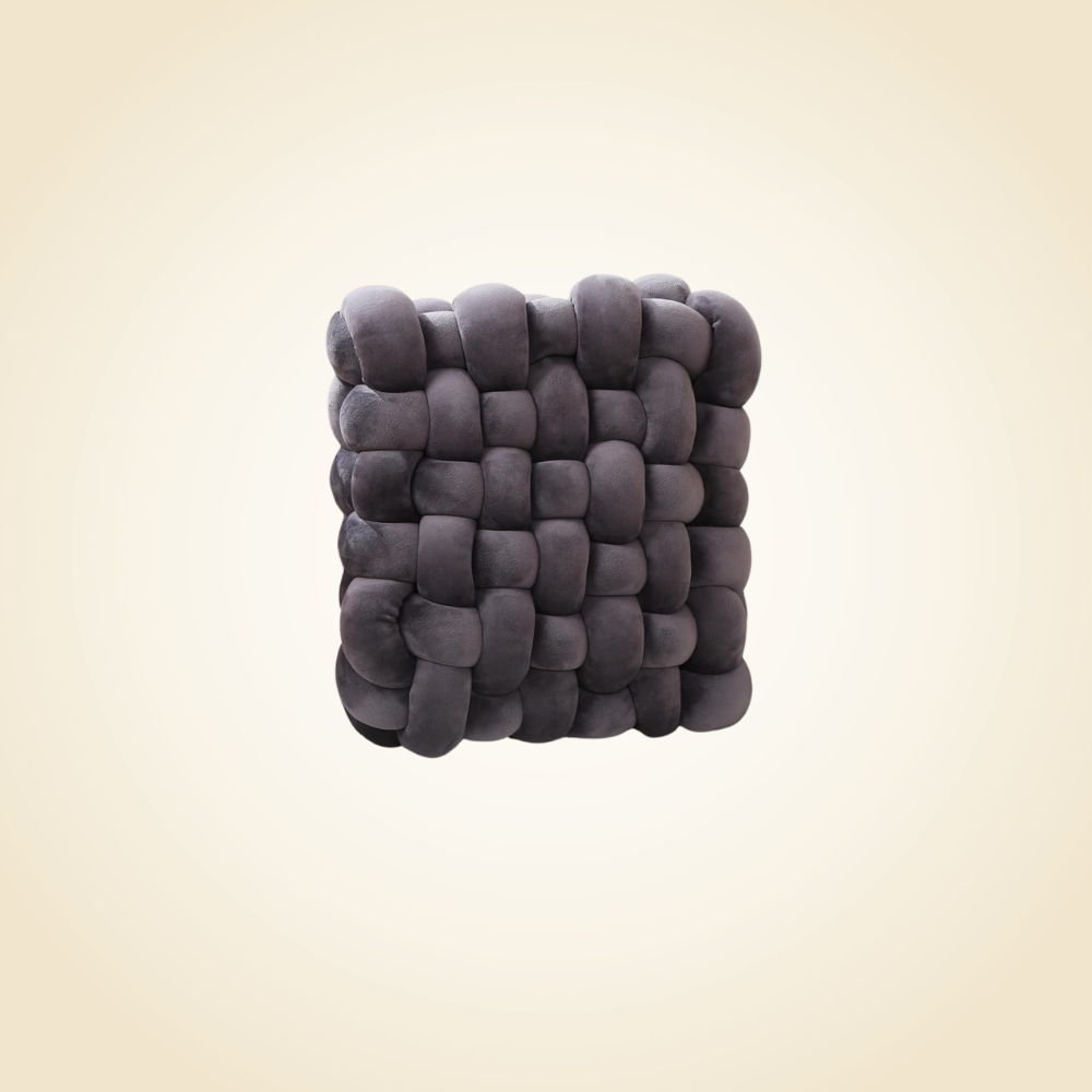 Square Dark Gray Plush Knot Pillow 13"
