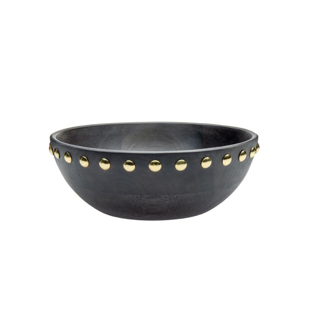 Wood Metal Studded Small Salad Bowl